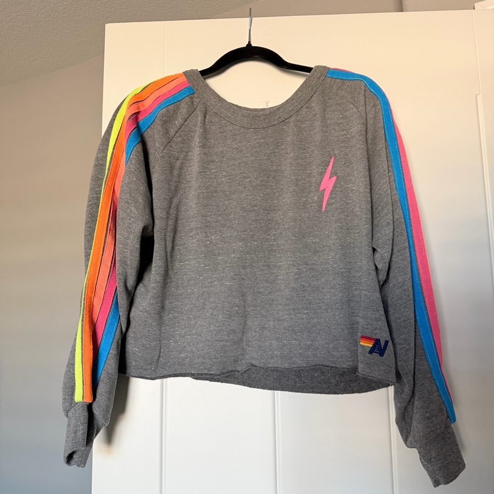 Aviator Nation Gray Rainbow Stripe Sweatshirt